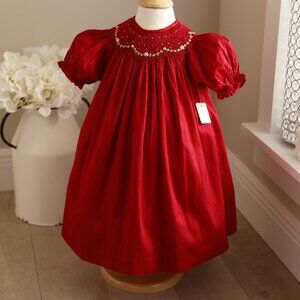 Red 100% Raw Dupioni Silk Bishop Dress Size 18 Months Luli & Me Boutique NWT